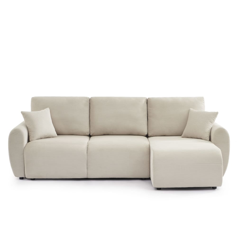 Canapé d'angle réversible convertible velours côtelé 4 places beige