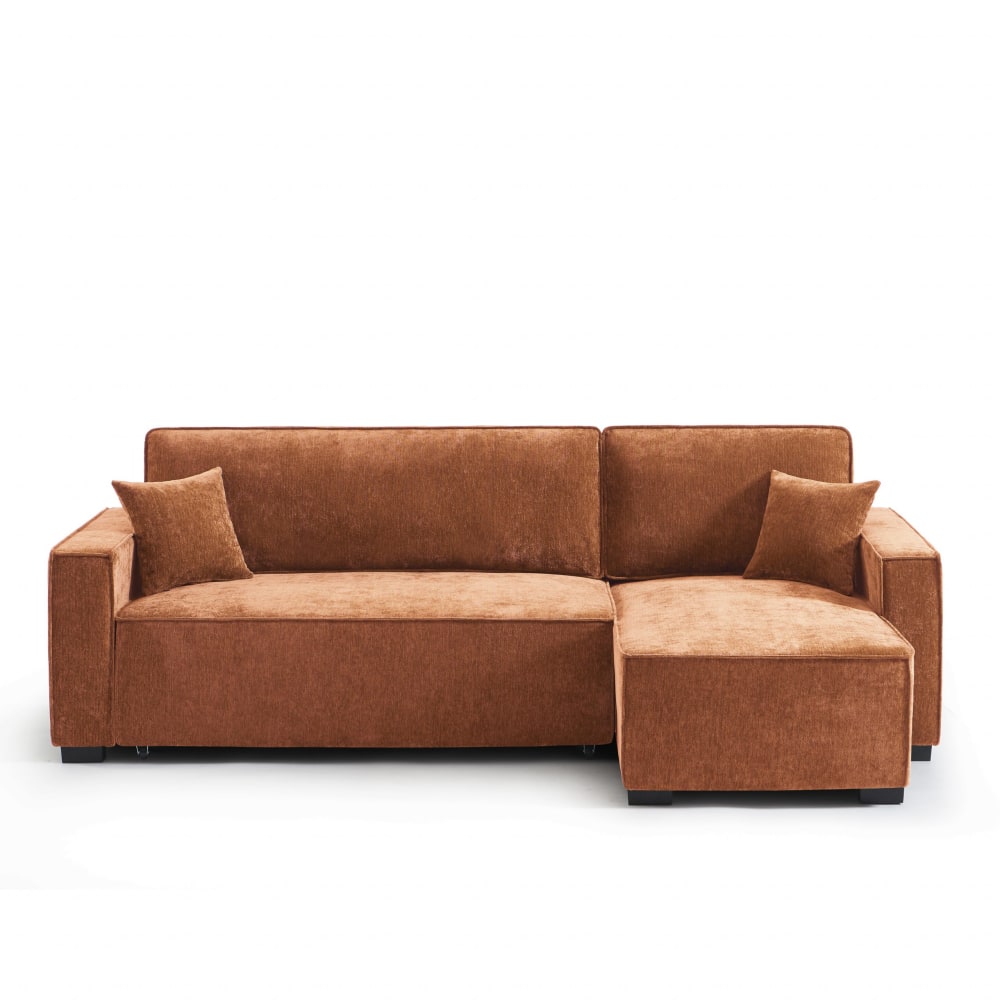Canapé d'angle réversible convertible tissu 4 places terracotta