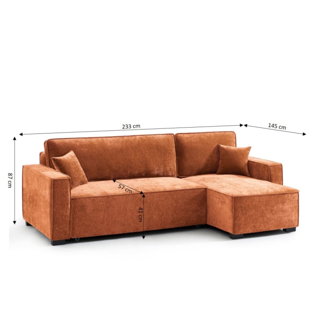 Canapé d'angle réversible convertible tissu 4 places terracotta