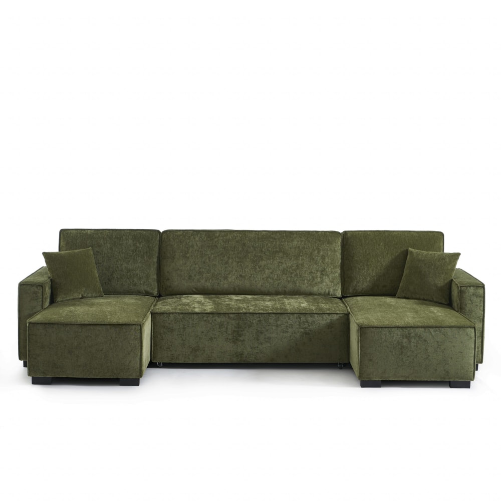 Canapé panoramique convertible tissu 6 places vert