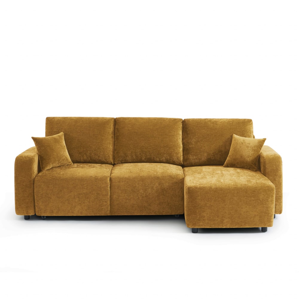 Canapé d'angle réversible convertible tissu 4 places jaune moutarde