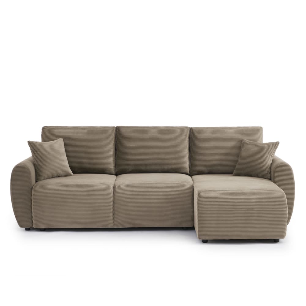 Canapé d'angle réversible convertible velours côtelé 4 places taupe
