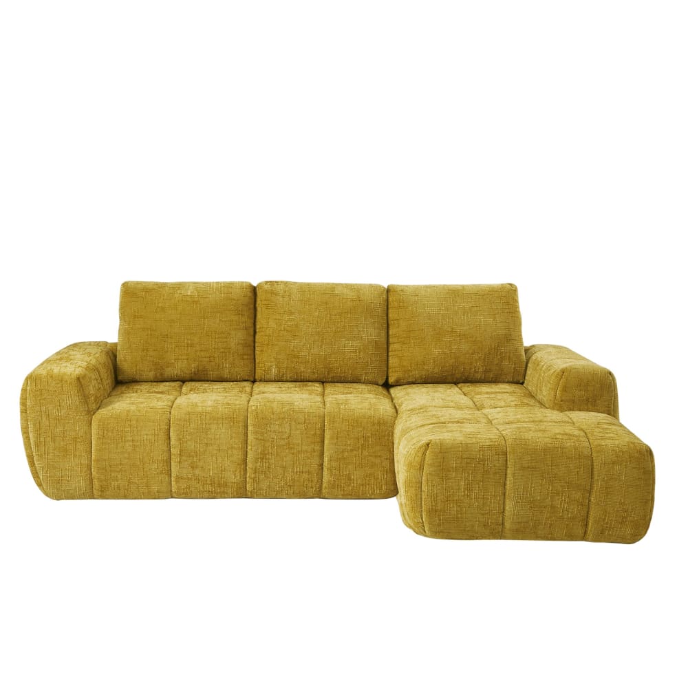 Canapé d'angle droit tissu 4 places jaune moutarde