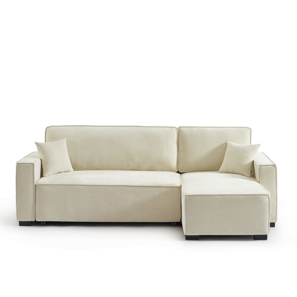 Canapé d'angle réversible convertible tissu 4 places beige