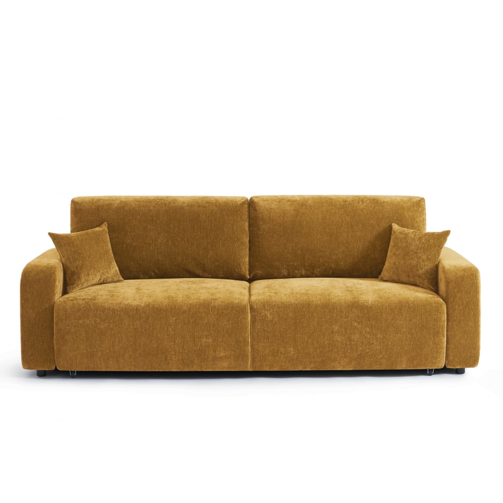 Canapé droit convertible tissu 3 places jaune moutarde