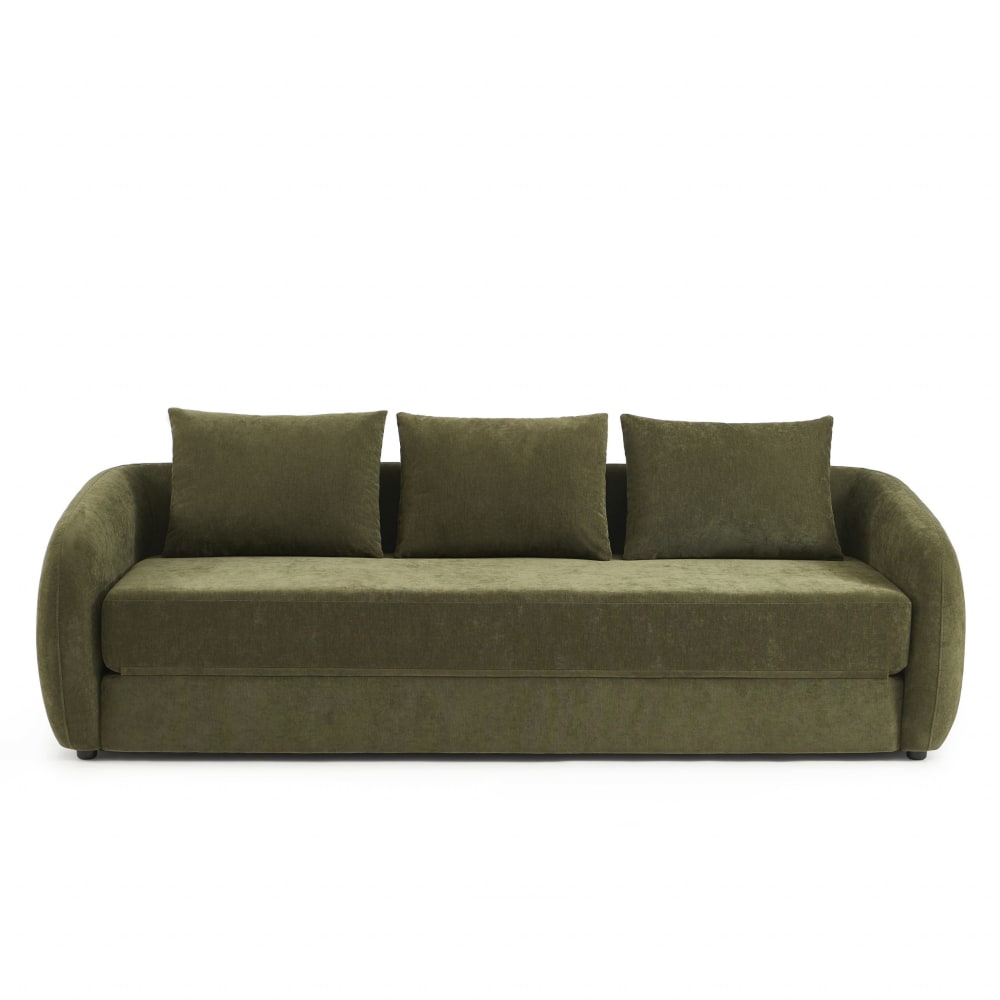 Canapé droit convertible tissu chenille 3 places vert