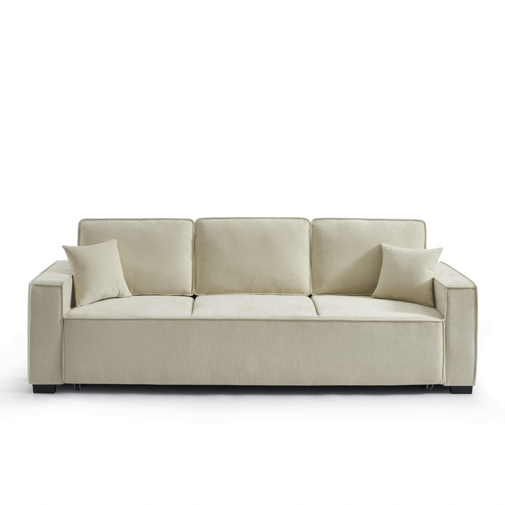 Canapé droit convertible tissu 3 places beige