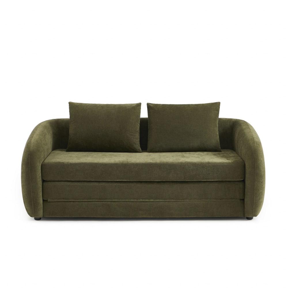 Canapé droit convertible tissu chenille 2 places vert