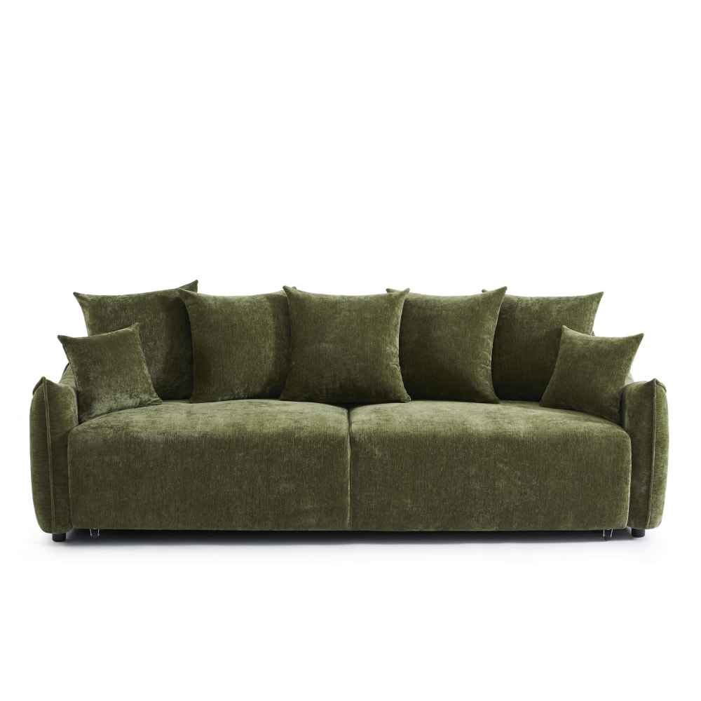 Canapé droit convertible tissu 3 places vert Canapé droit convertible tissu 3 places vert