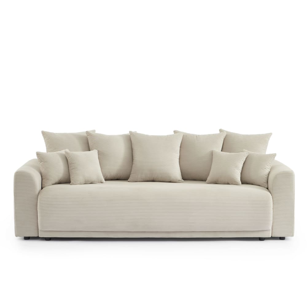 Canapé droit convertible velours 3 places beige