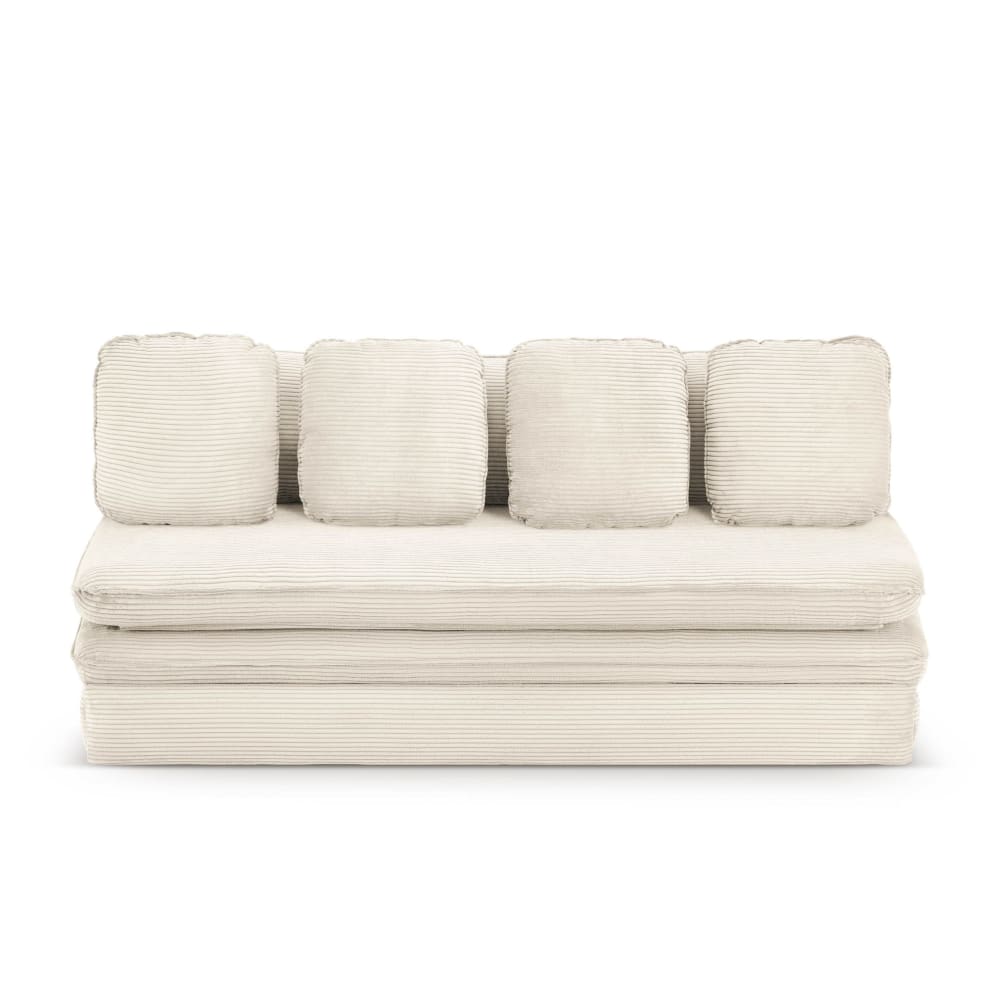 Canapé droit convertible velours côtelé 3 places écru