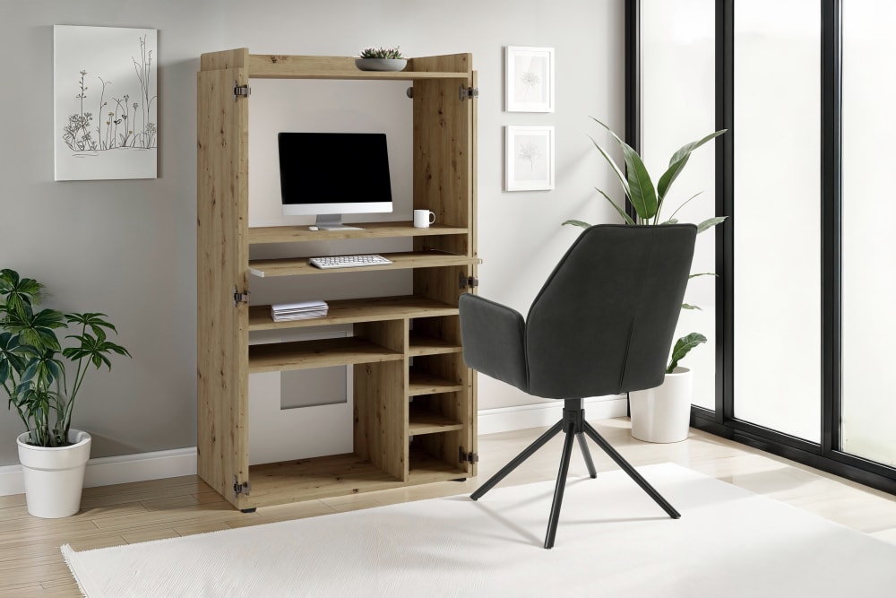 Sekretär, Artisan Eiche (Eiche-Optik), B 80, H 141, T 40 cm -