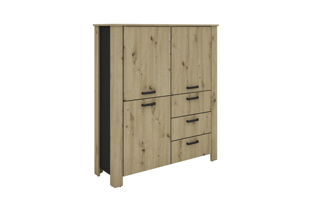 ByLiving Highboard, schwarz, Artisan Eiche (Eiche-Optik), B 120, H 137, T 40 cm style modern Braun Spanplatte