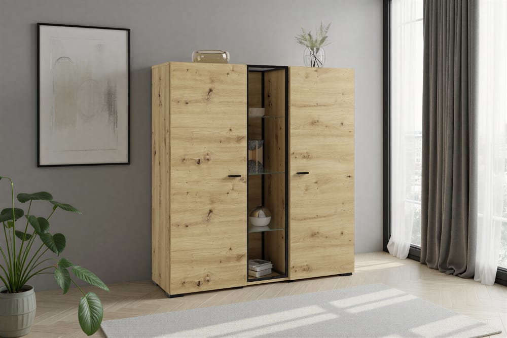 Highboard, Artisan Eiche (Eiche-Optik), B 120, H 130,5, T 38 cm -