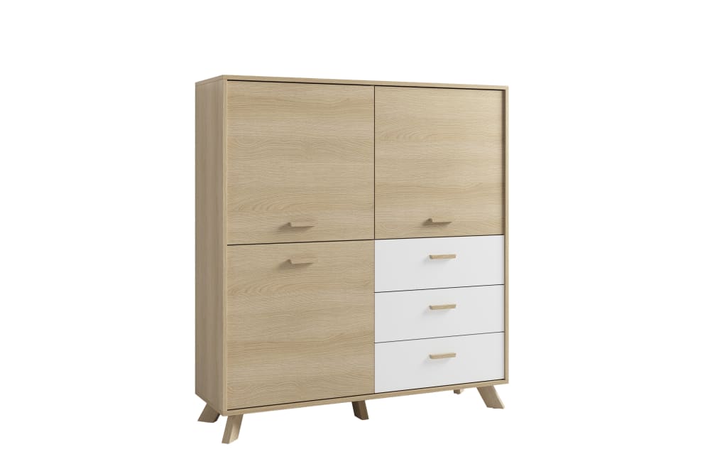 ByLiving Highboard, weiß, Eichefarbig Bianco, B120, H 131, T 36,5 cm style modern Braun Spanplatte
