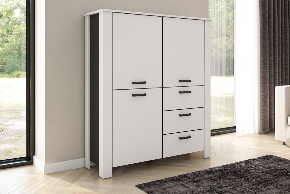 Highboard, schwarz, weiß, B 120, H 137, T 40 cm - Maisons Du