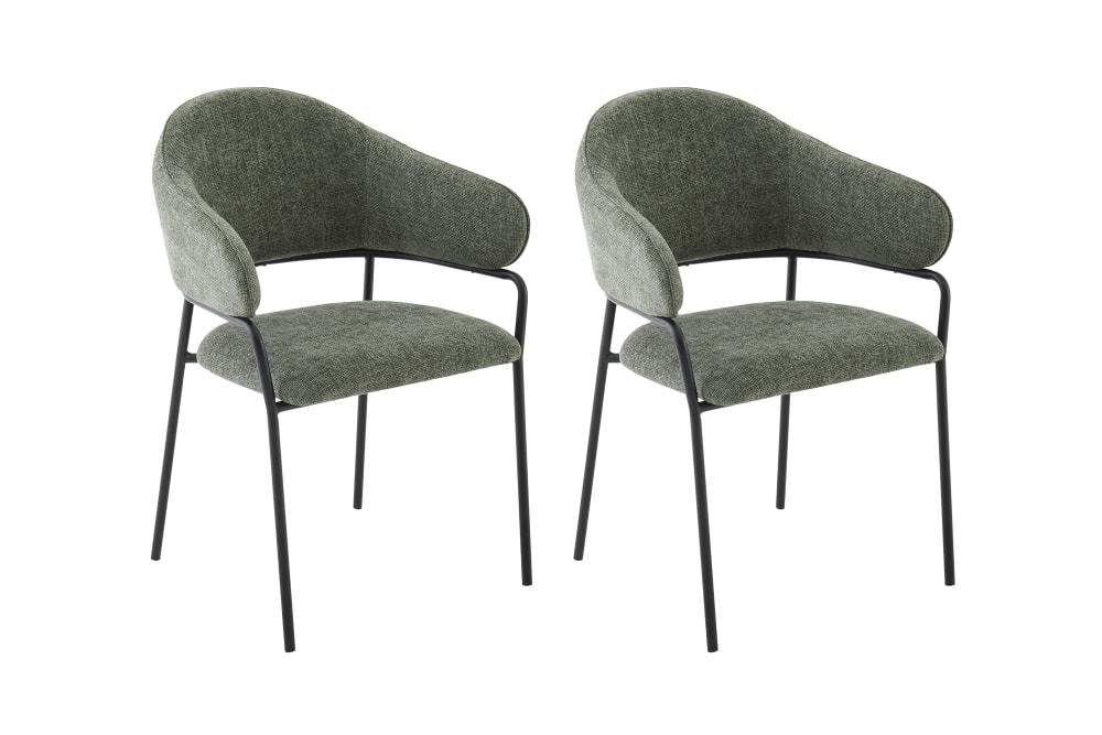ByLiving 2-er Set, Stuhl, Webstoff dunkelgrün, B 60, H 86, T 58 cm style modern - -