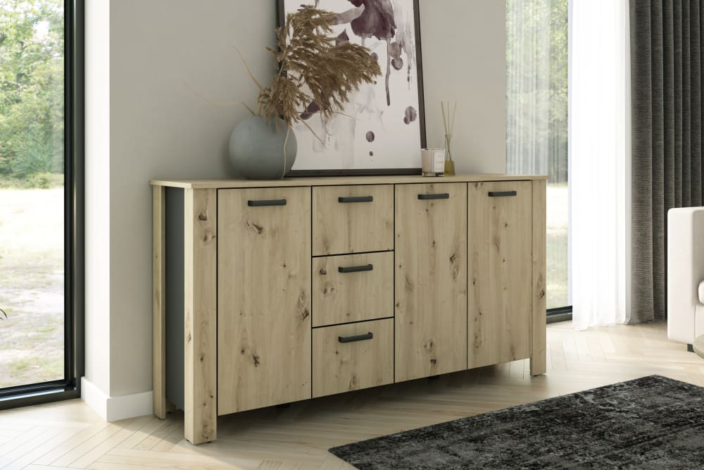 Sideboard, schwarz, Artisan Eiche (Eiche-Optik), B 160, H 84, T