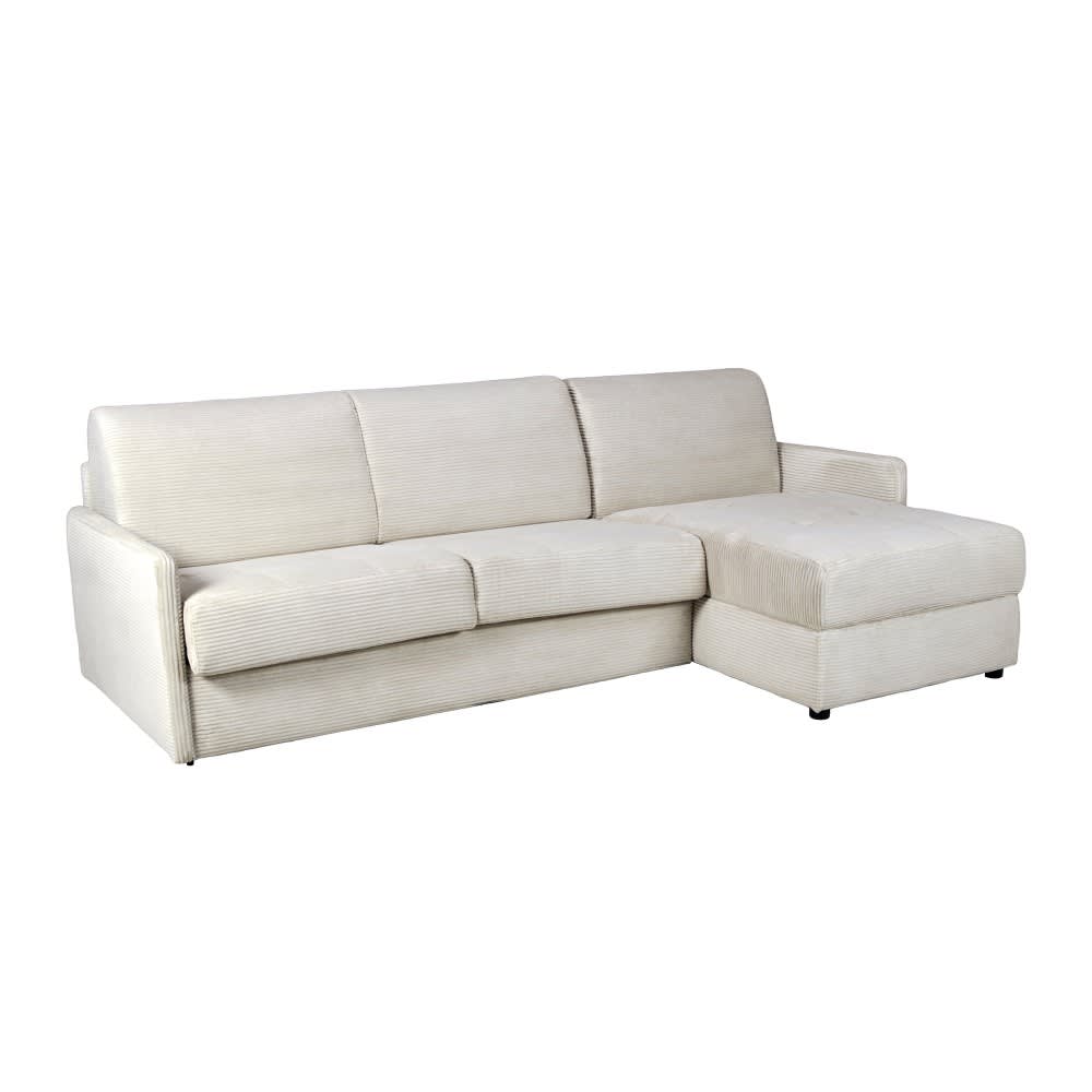 Canapé convertible réversible et coffre en velours beige 4 places