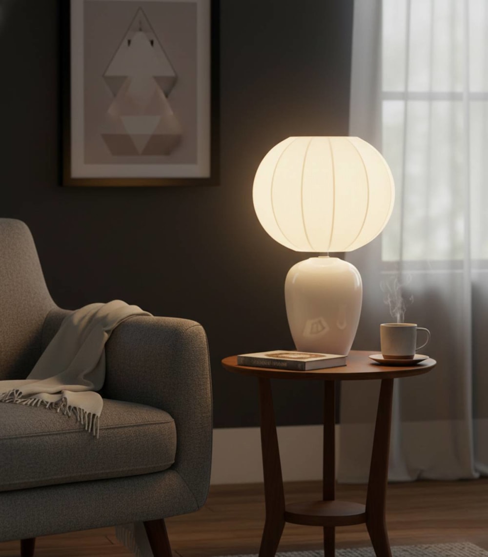 Lampe en textile blanc, h. 31 cm — vue 3