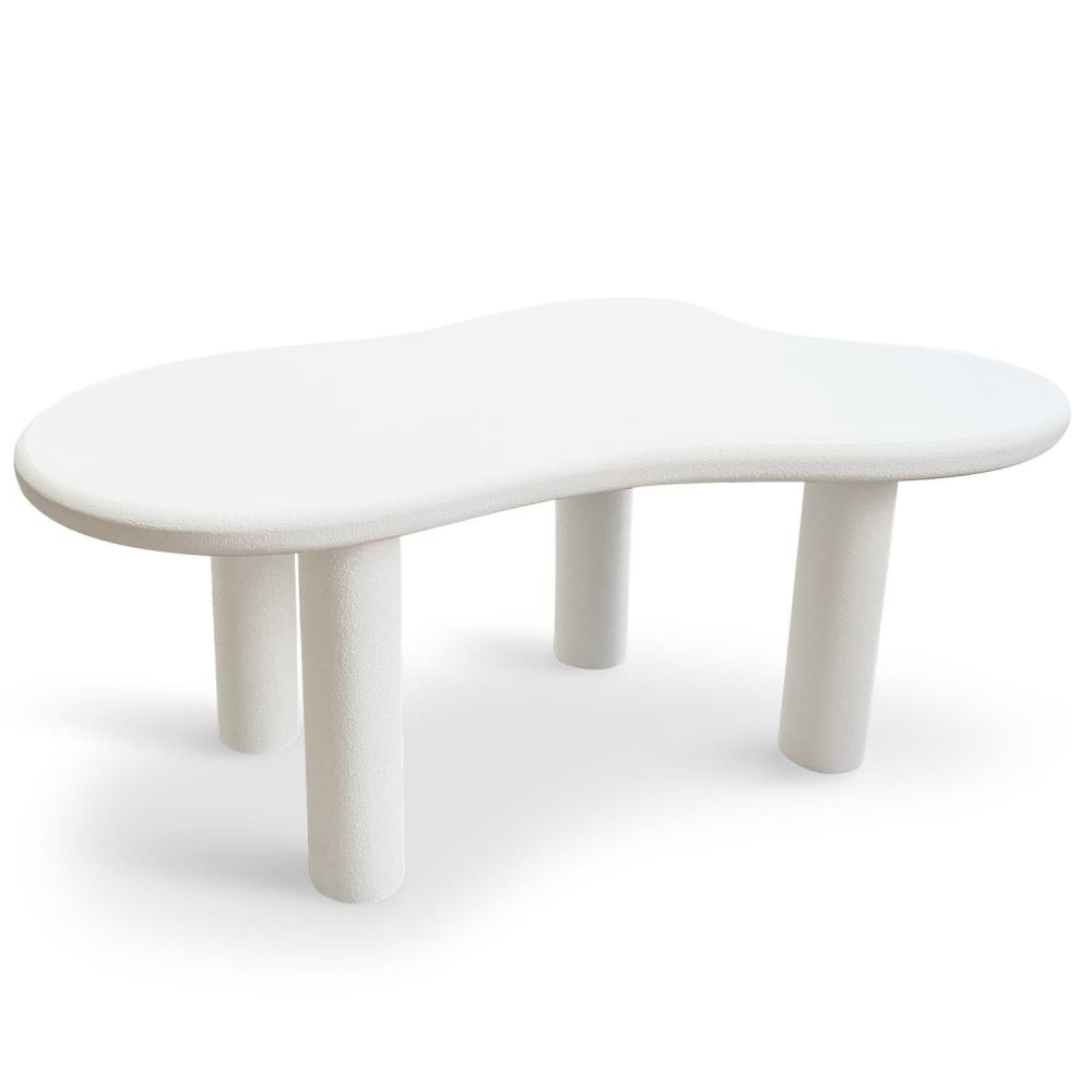 Table à manger forme nuage asymétrique l180cm blanc minéral texturé