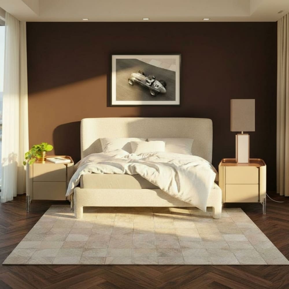 Lampe en coton marron et verre miroir — vue 3