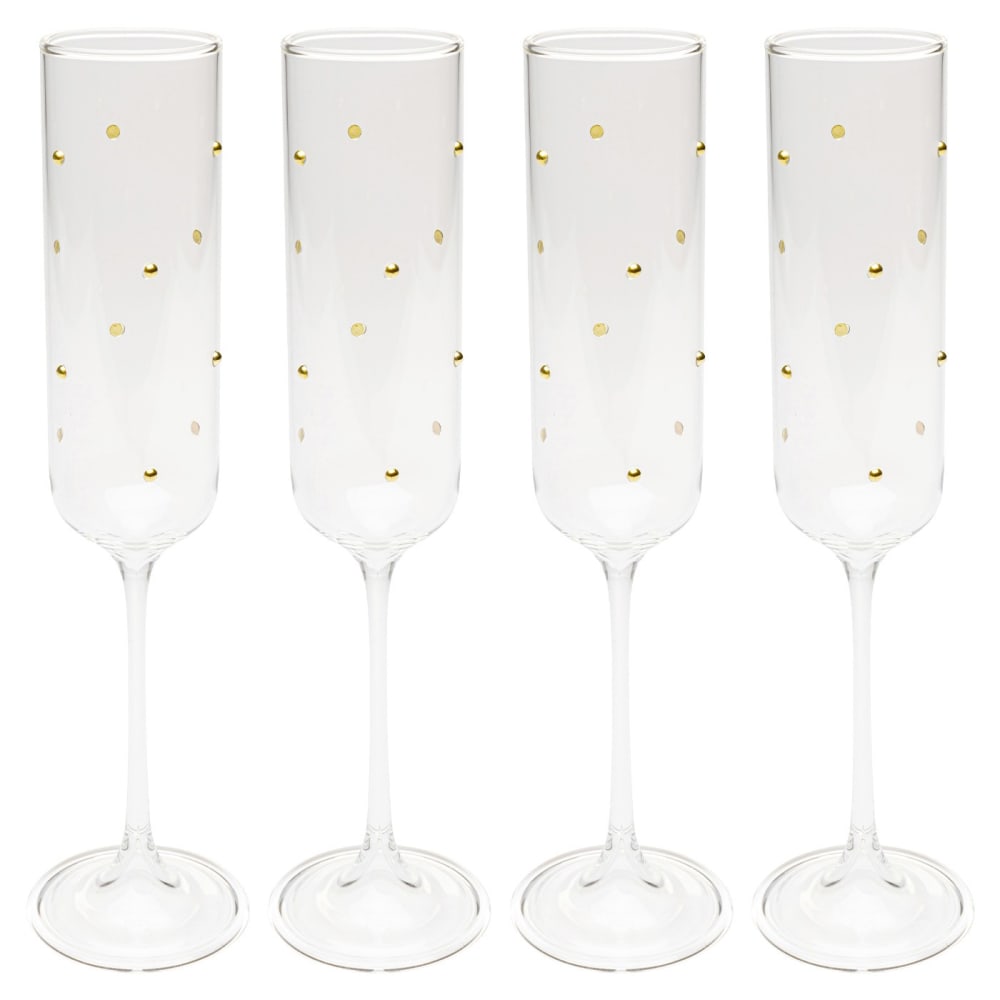 Lot de 4 - flûte à champagne en verre à pois dorés Lot de 4 - flûte à champagne en verre à pois dorés