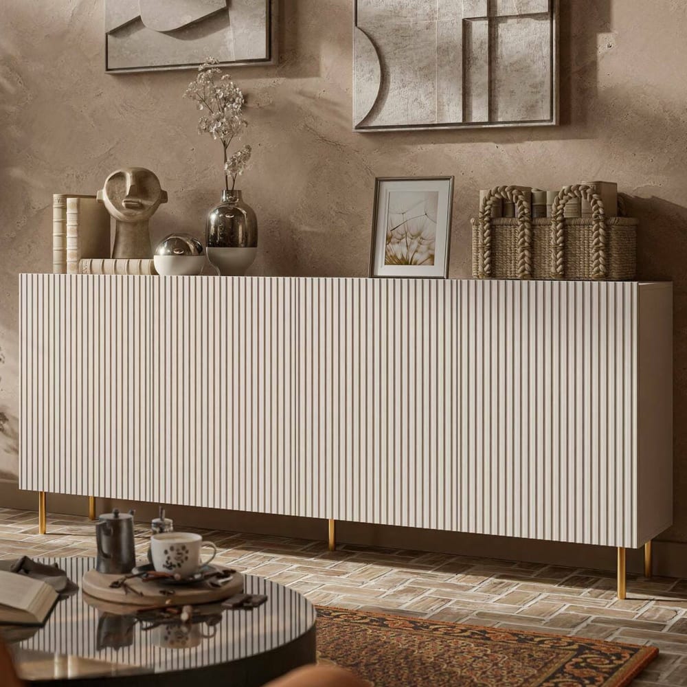 Buffet en bois beige 200x42x82h cm
