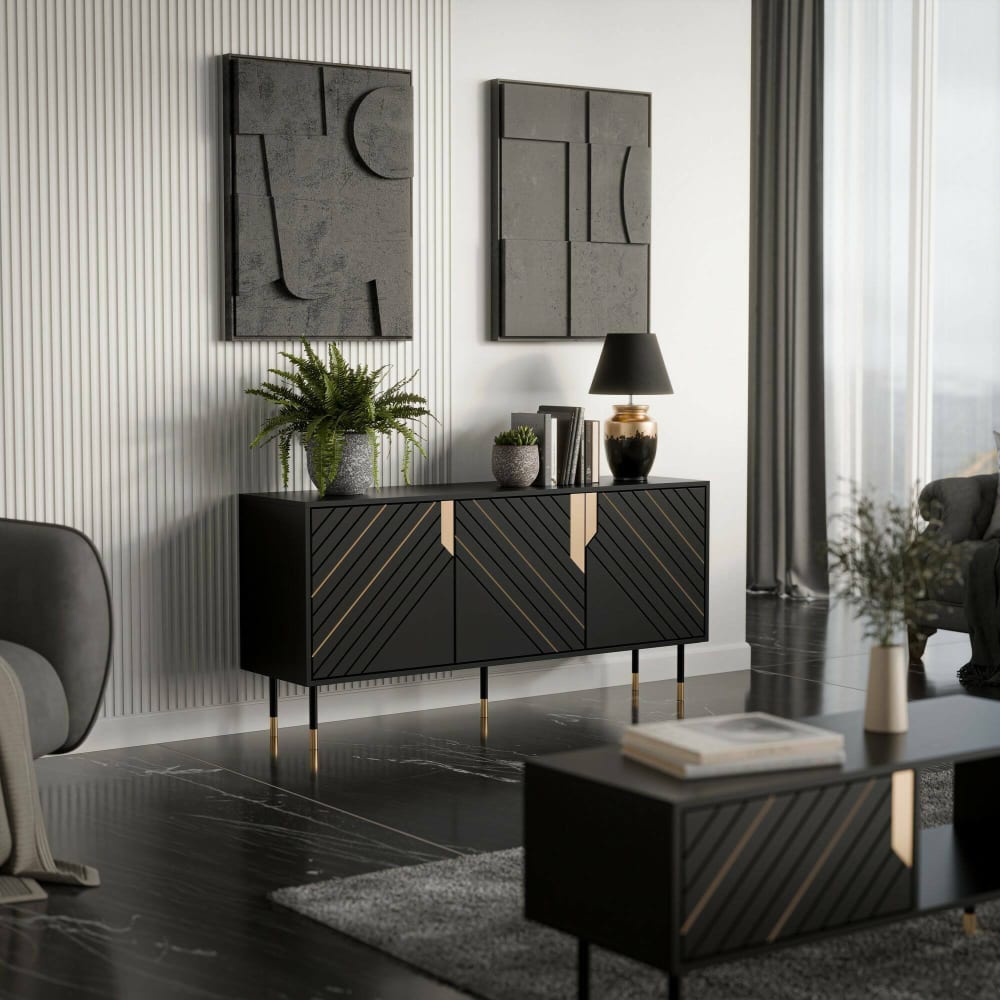 Buffet en bois noir 154x40x72 cm