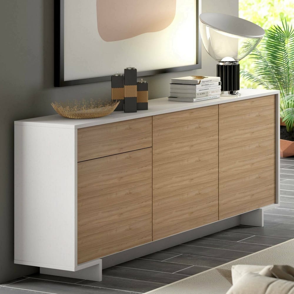 Buffet en bois mélaminé blanc 170x42x78h cm