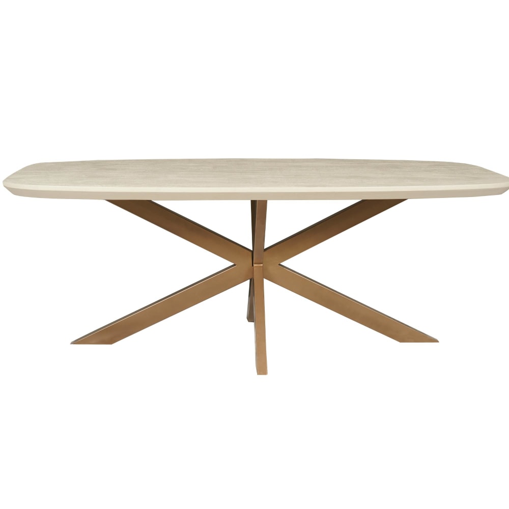 Table de repas beige en bois, bords arrondis 280 cm