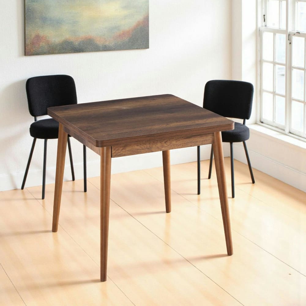 Table de cuisine carrée décor noyer