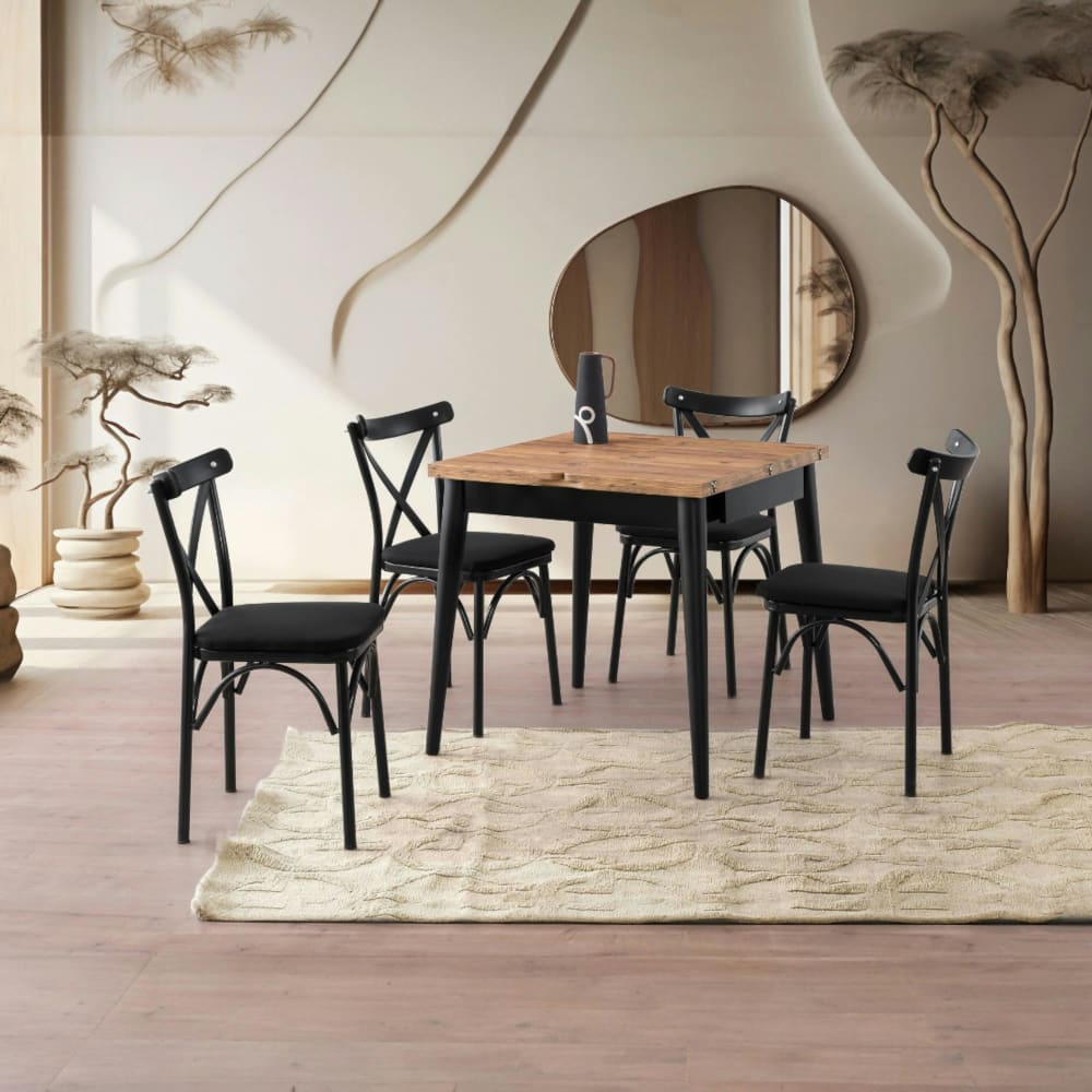 Table à manger carrée extensible 80-160 décor pin