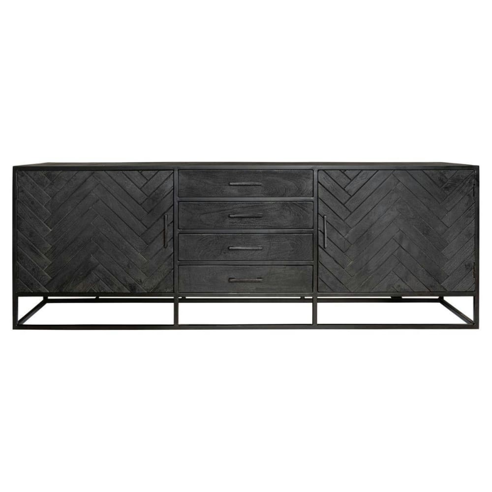 Buffet enfilade noir en bois motifs chevrons