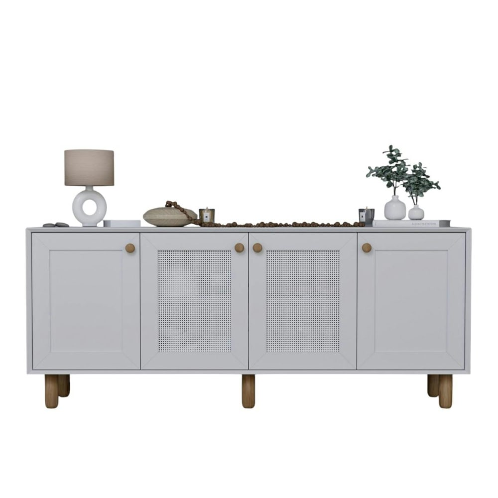 Buffet blanc 4 portes détail cannage L180 cm