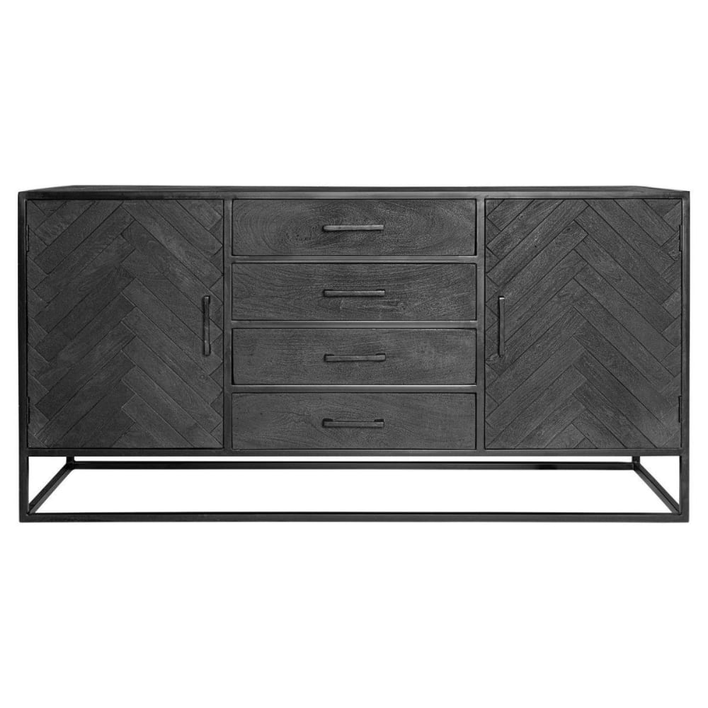 Buffet noir motif chevrons 2 portes 4 tiroirs