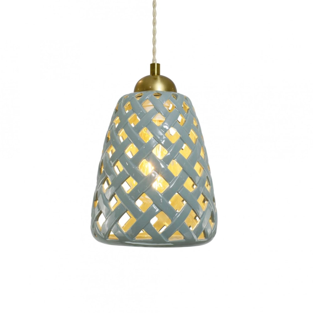 Suspension en céramique avec son équipement en textile et métal vert