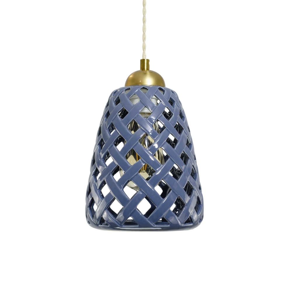 lampara de techo de ceramica y metal azul