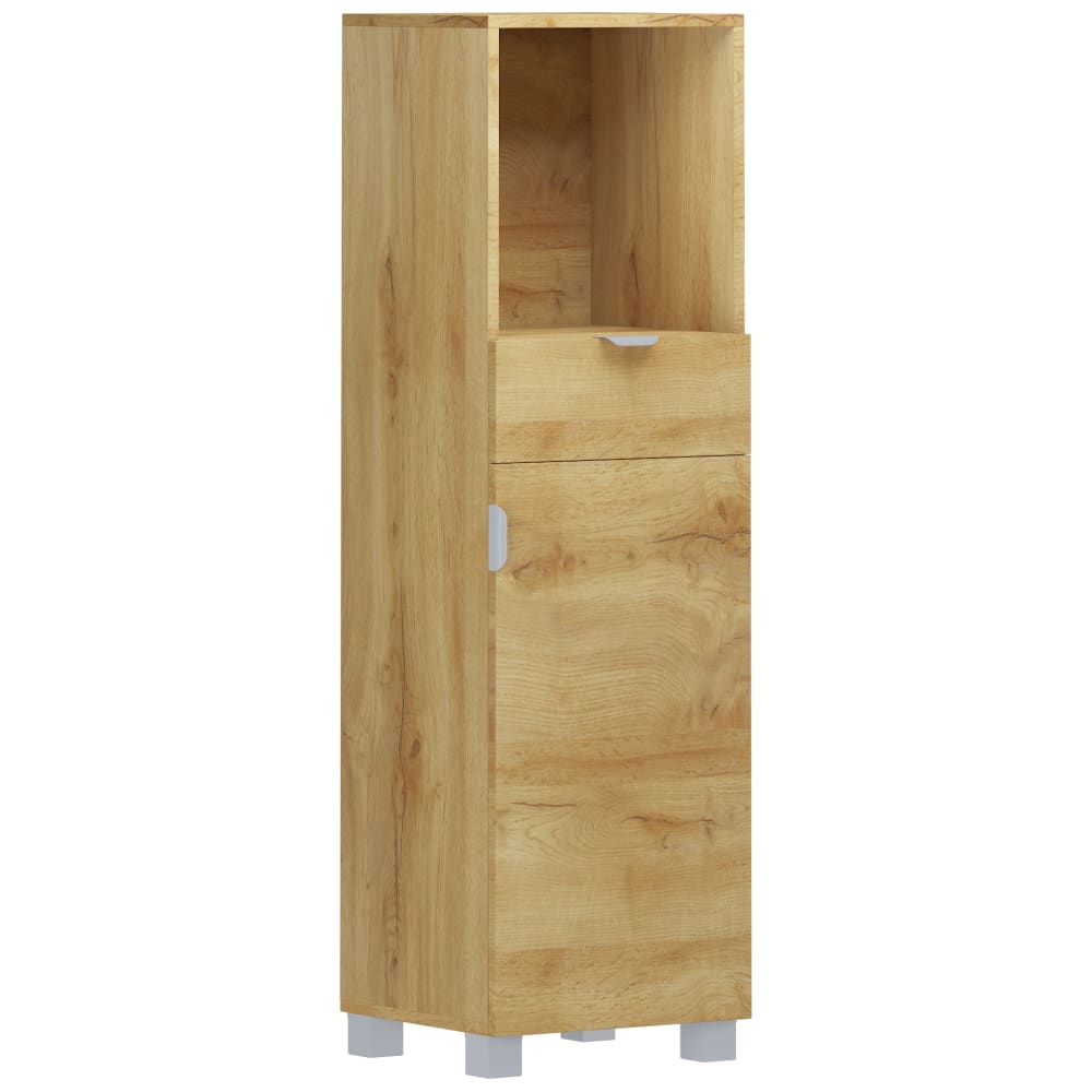 Meuble de salle de bain avec 1 porte et 1 tiroir effet chêne