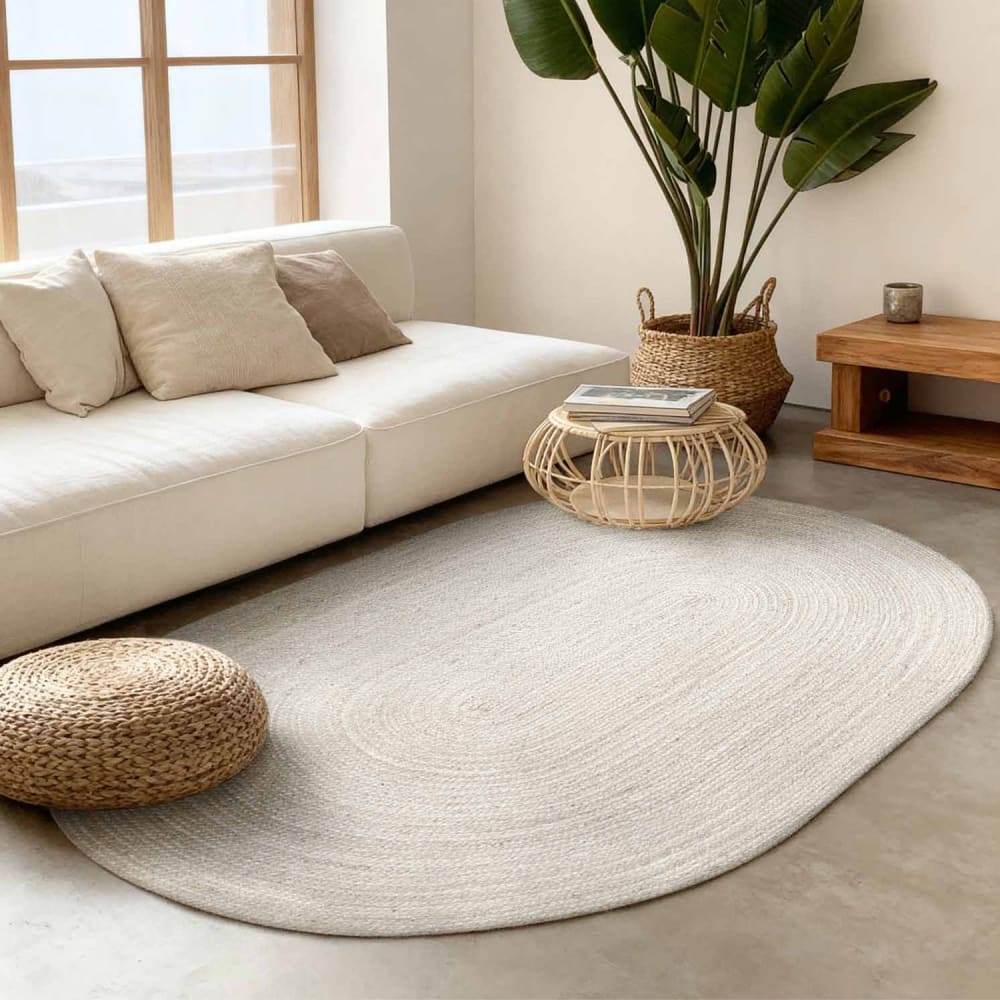 Tapis Ovale en Jute Blanc 160x230cm
