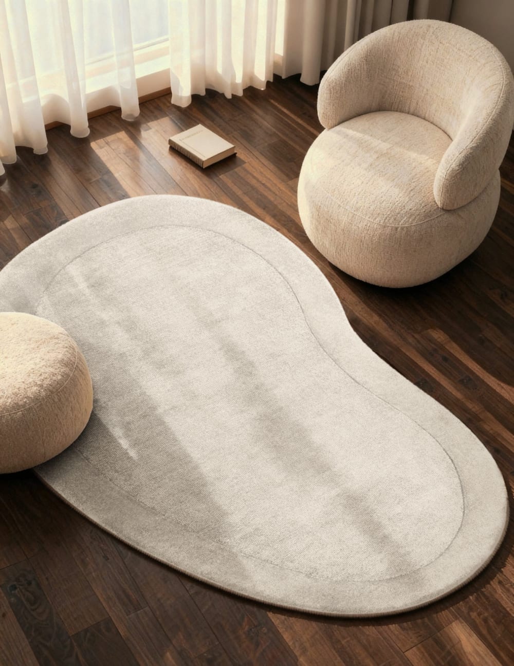 Tapis en laine de forme organique tufté main Crème 125x200cm — vue 3