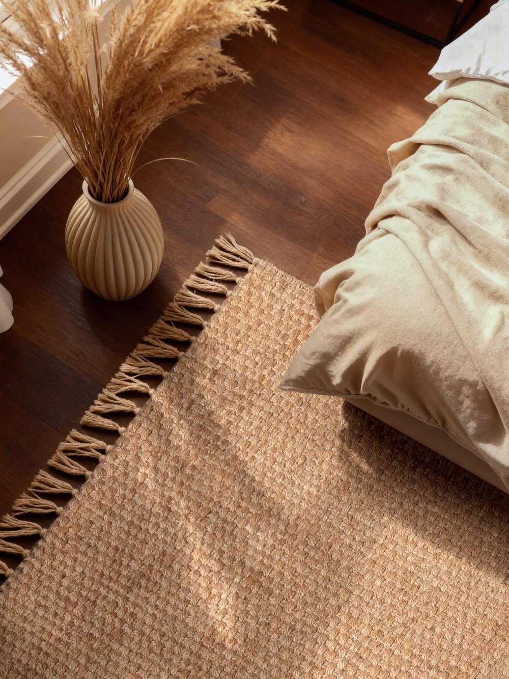 Tapis jute à franges fait main beige 160x230cm — vue 4