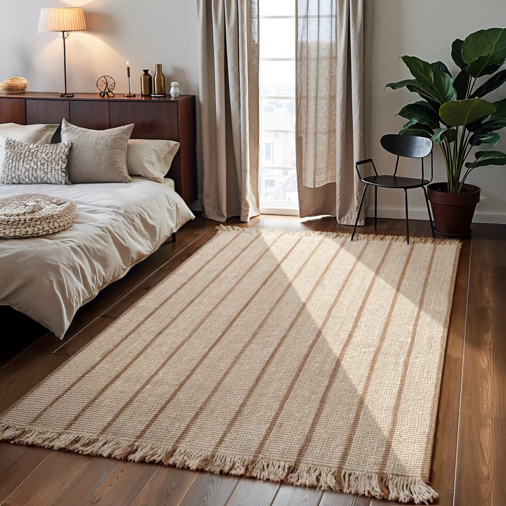 Tapis en jute naturelle à franges Ecru et Or 160x230cm