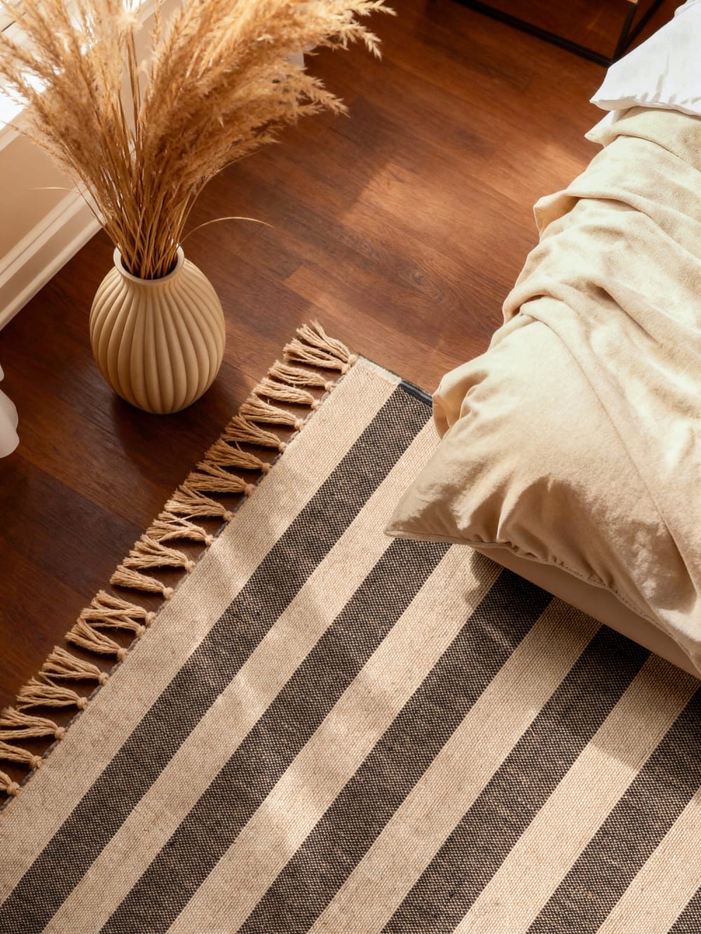 Tapis jute à franges fait main crème et marron 120x170cm — vue 4