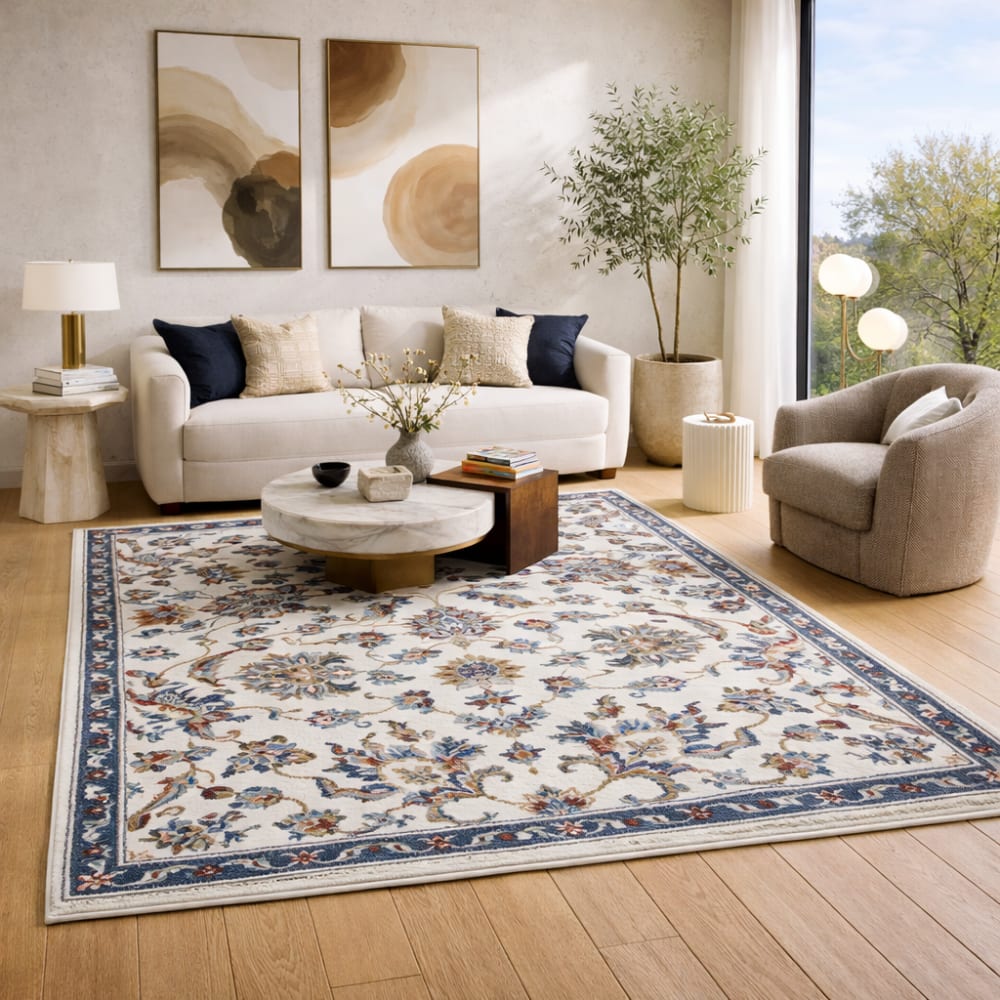 Tapis Persan aux motifs Fleuris Crème 160x235cm