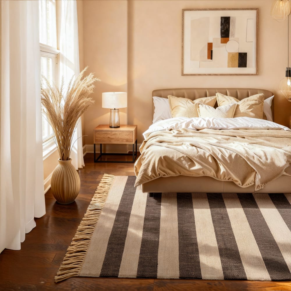 Tapis jute à franges fait main crème et marron 160x230cm — vue 3