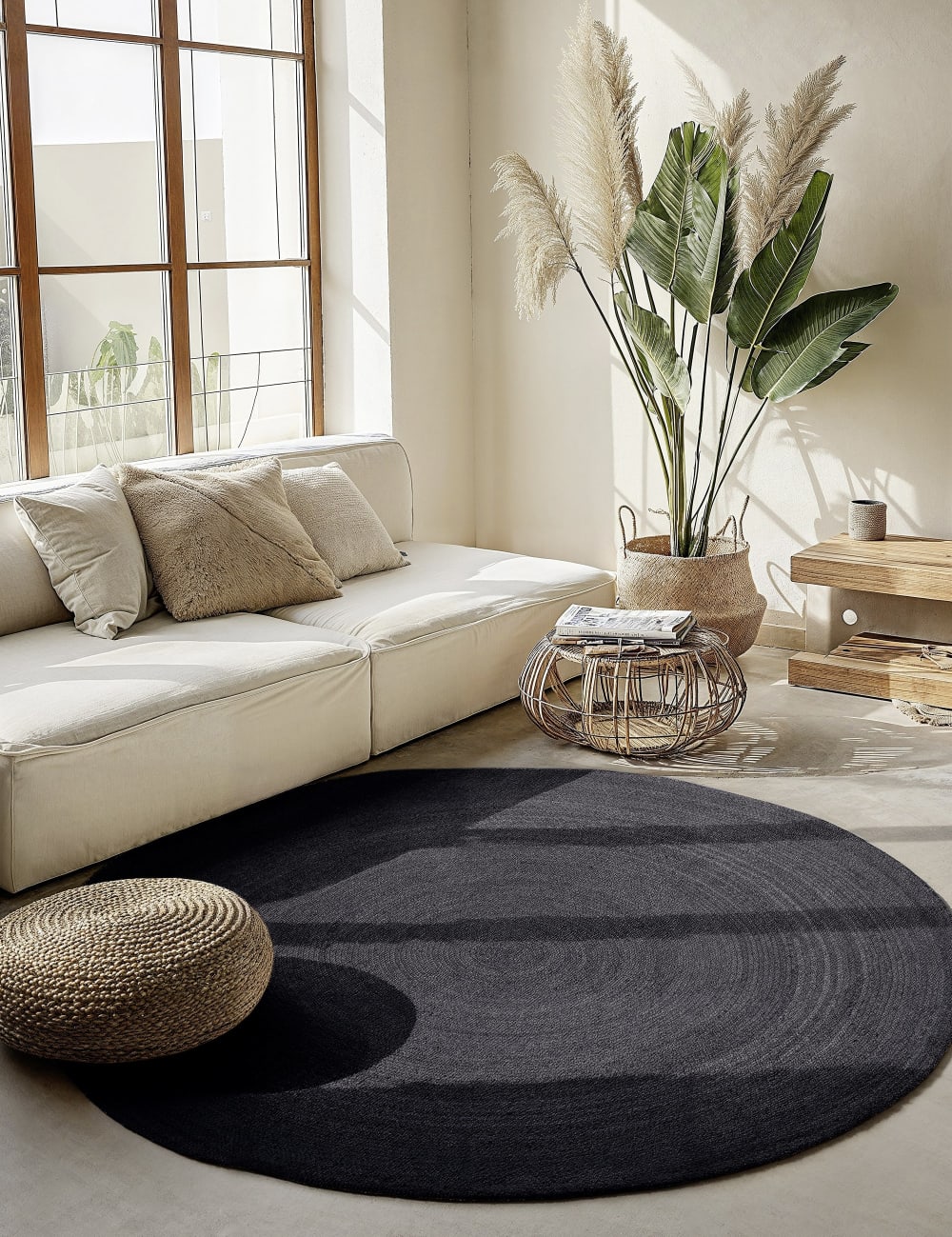 Tapis Rond en Jute Noir 140x140cm