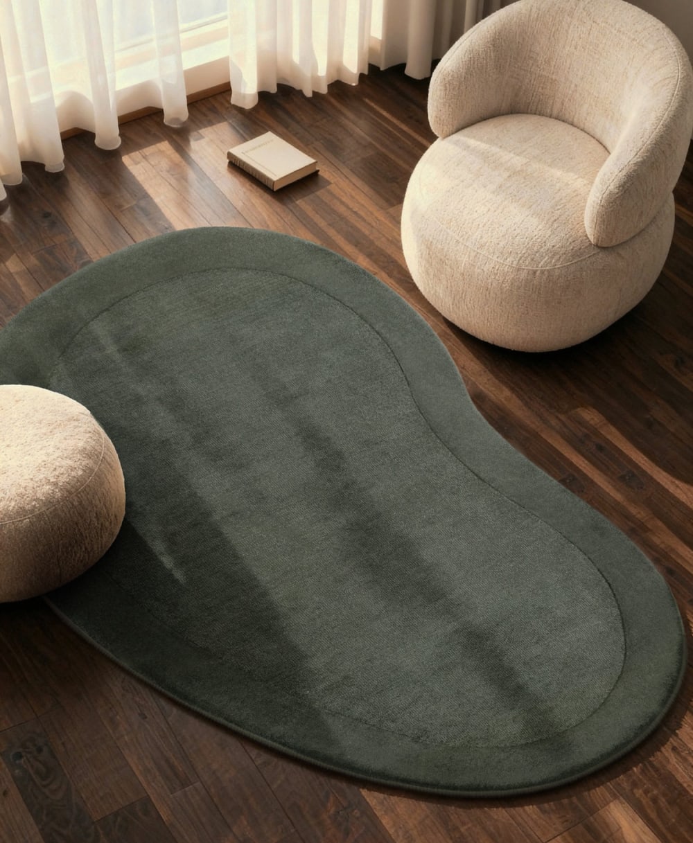 Tapis en laine de forme organique tufté main Vert 125x200cm — vue 3