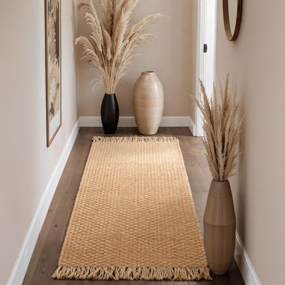 Tapis Jute à franges Fait Main Beige 80x300cm