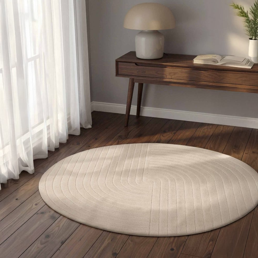 Tapis rond en laine tuftée main crème 150cm — vue 3